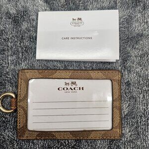 Coach Id Lanyard luggage tag Signature Coated Canvas Leather Khaki  Saddle 63274